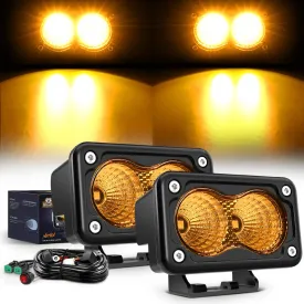 3 Inch 1070LM Amber DRL Flood LED Pods (Pair) | 18AWG DT Wire