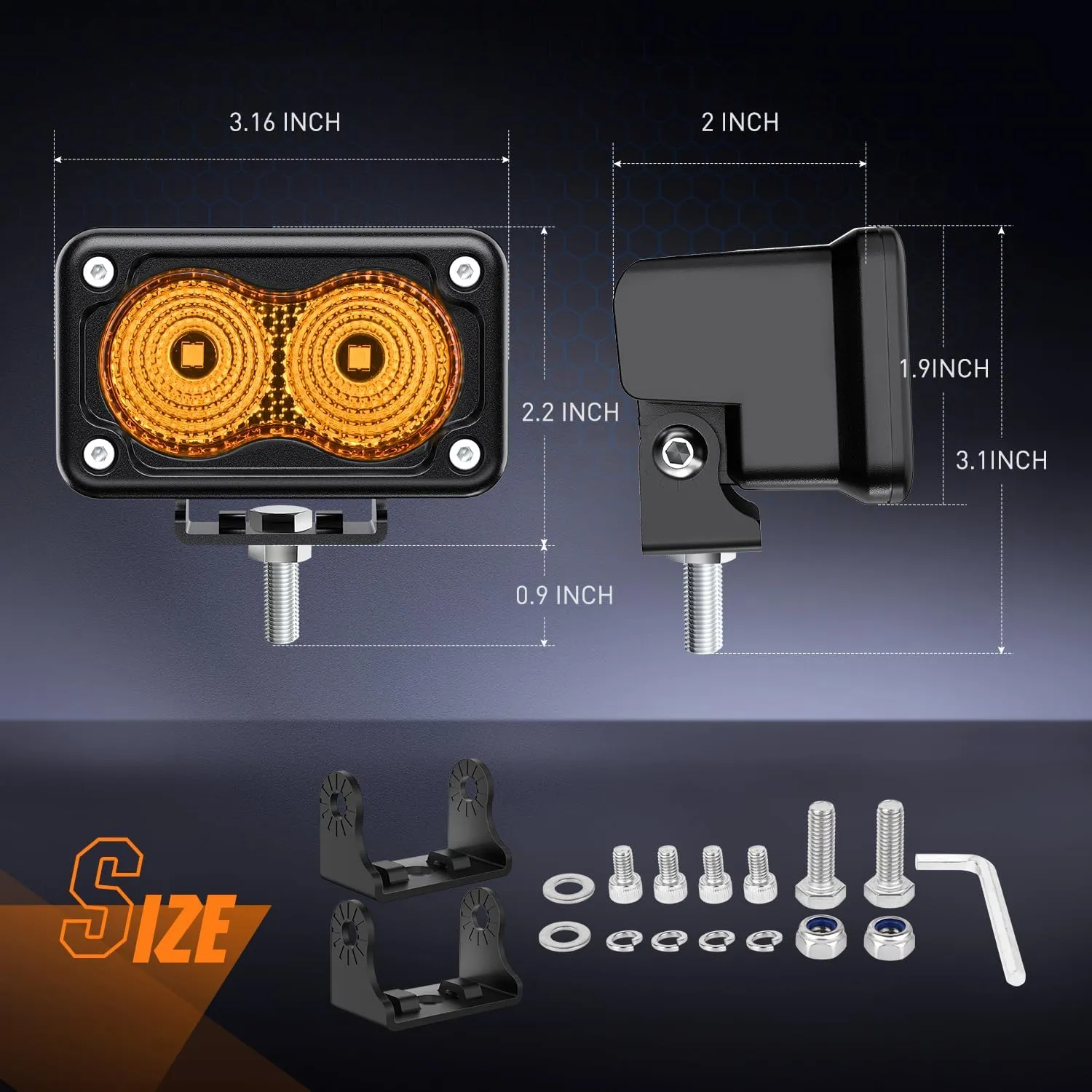 3 Inch 1070LM Amber DRL Flood LED Pods (Pair) | 18AWG DT Wire
