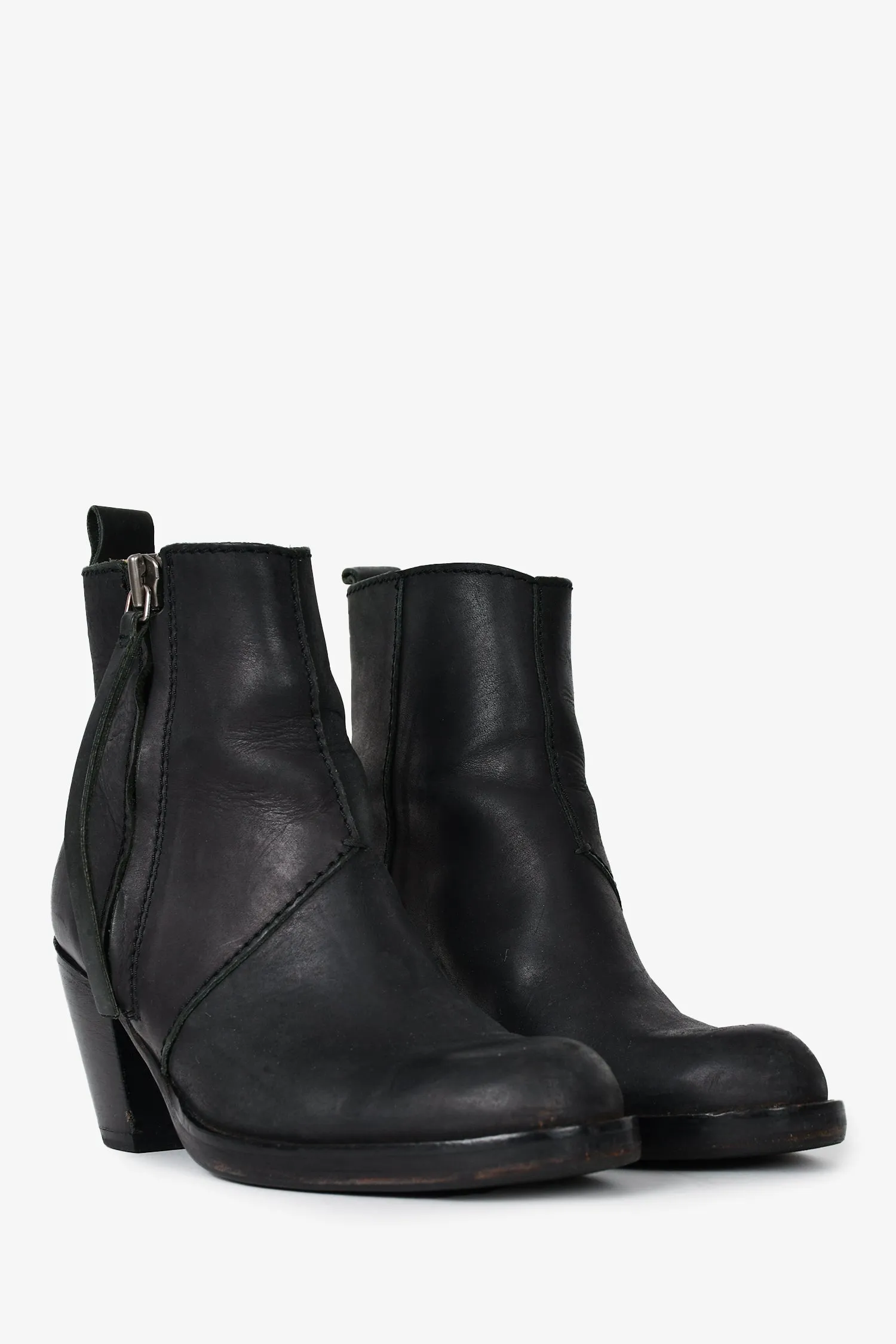 Acne Studios Black Leather Heeled Ankle Boots Size 37