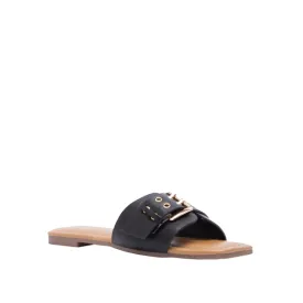 Afia Buckle On Band Slide- Black
