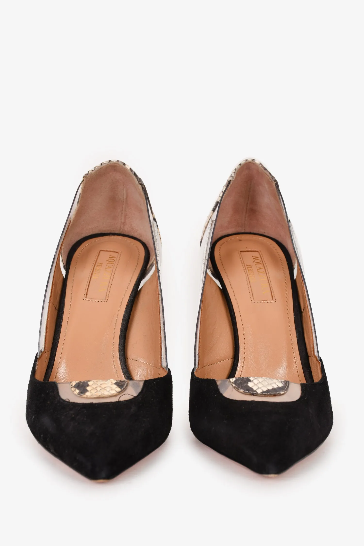 Aquazzura Snake Print/Black Leather/Suede Pumps Size 36