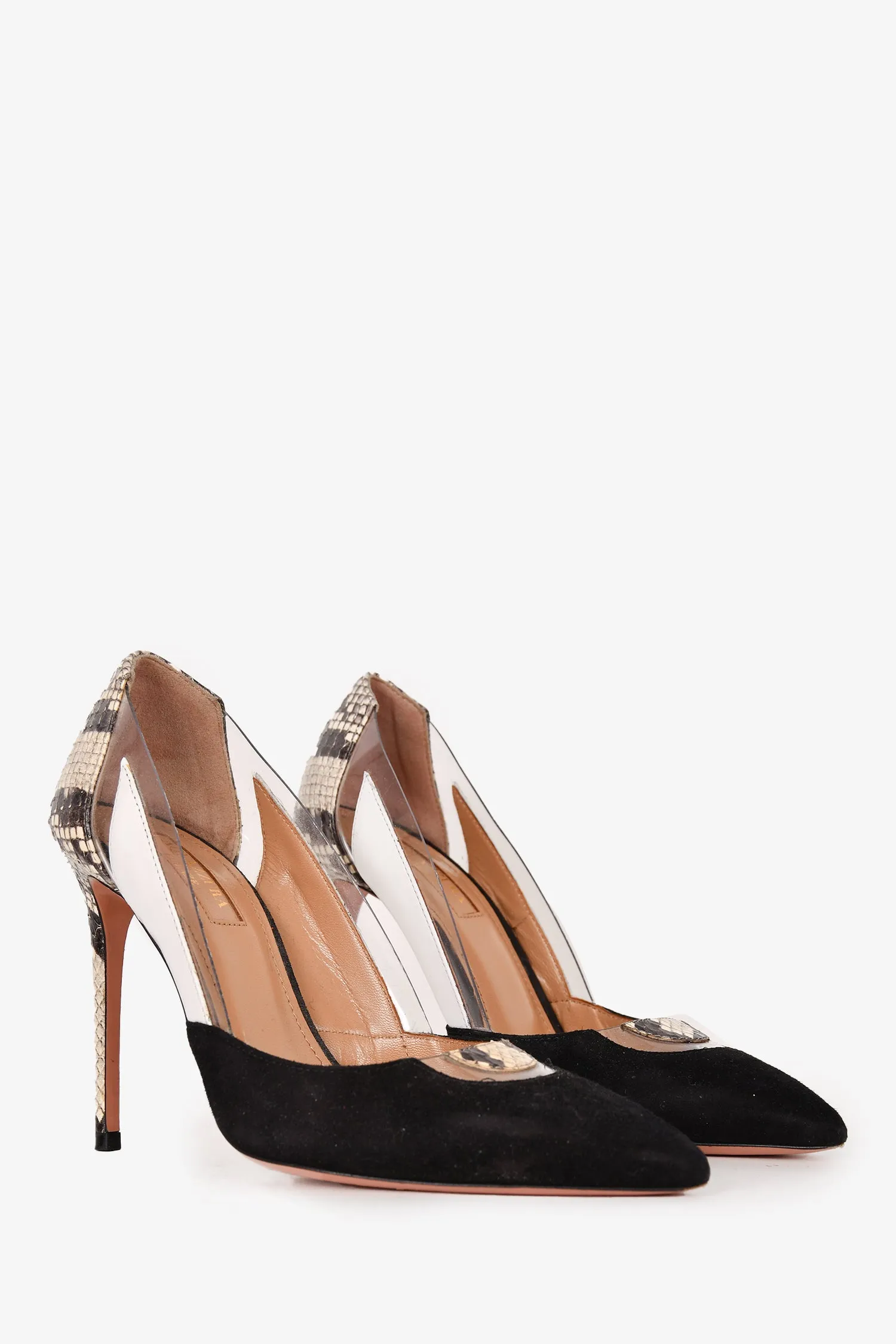 Aquazzura Snake Print/Black Leather/Suede Pumps Size 36