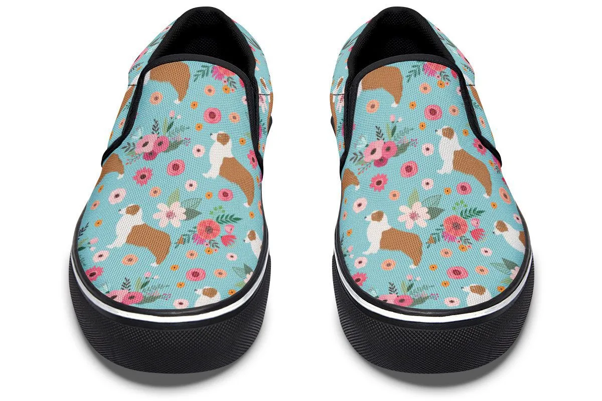 Australian Shepherd Flower Slip-On Shoes