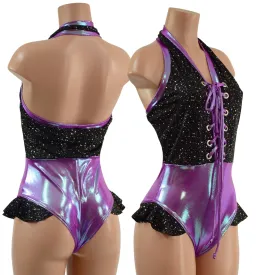 Backless Bella Romper with Laceup, Brazilian Cut Leg and Hip Ruffles