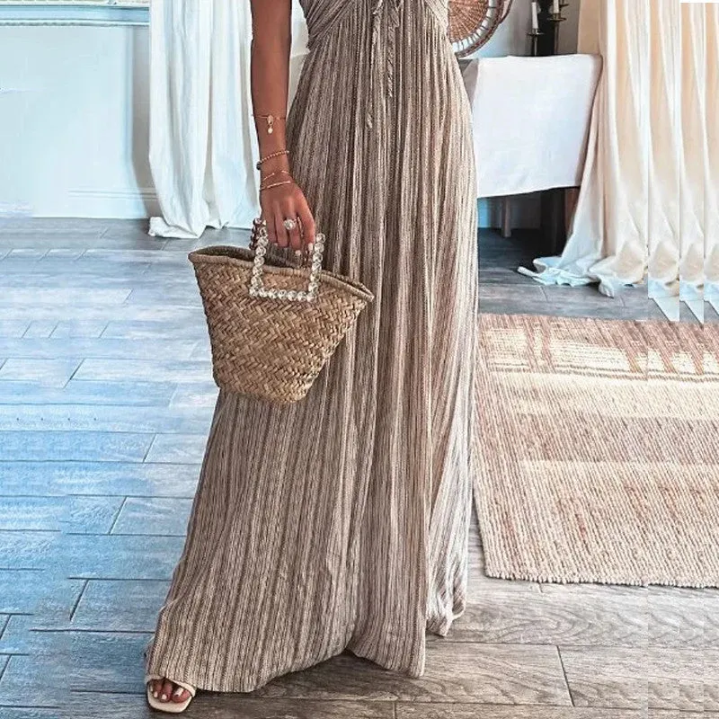 Backless U Neck Strap Long Dress