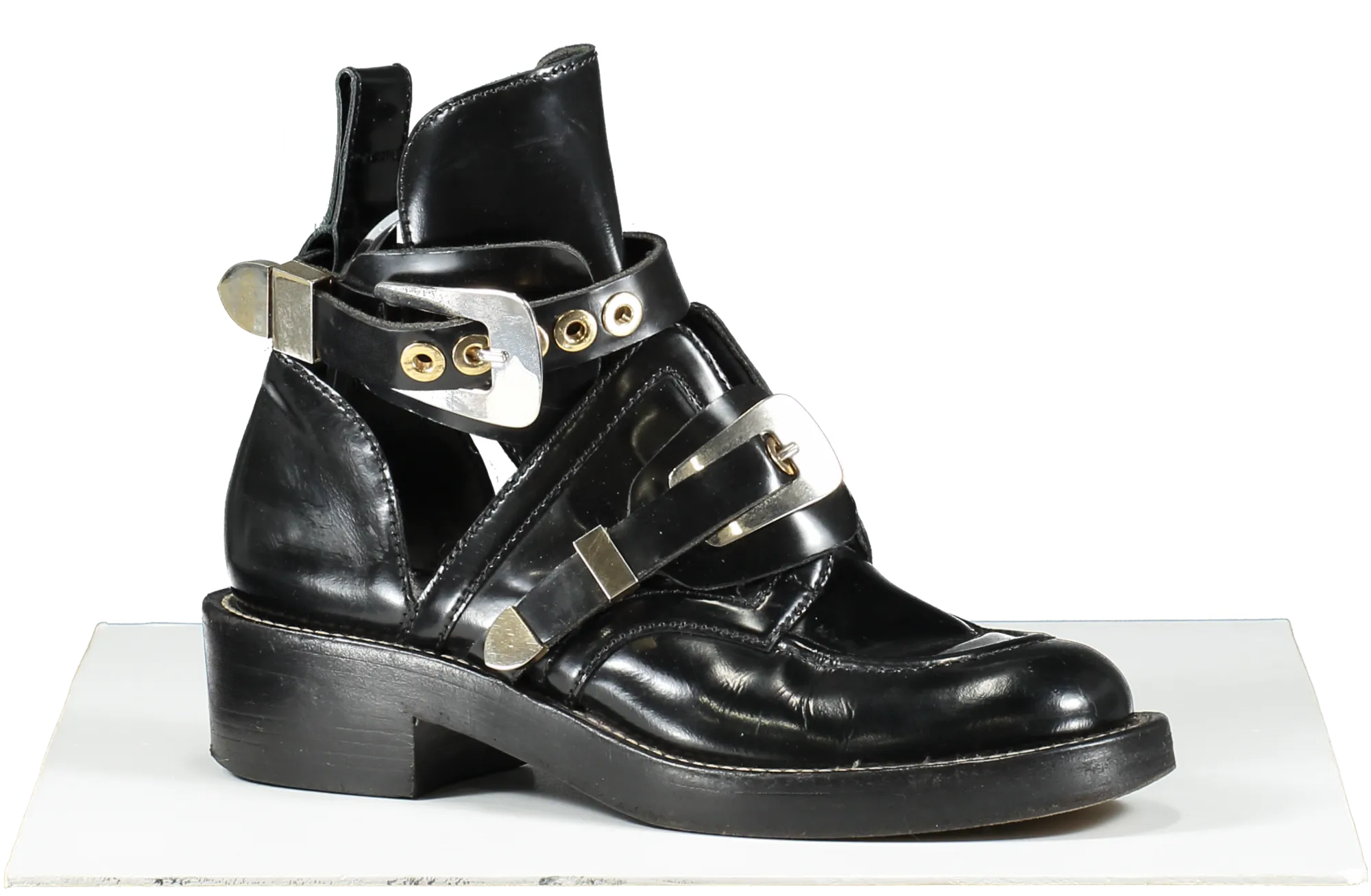 Balenciaga Black Ceinture Cut-out Ankle Boots Silver/gold UK 6 EU 39 👠