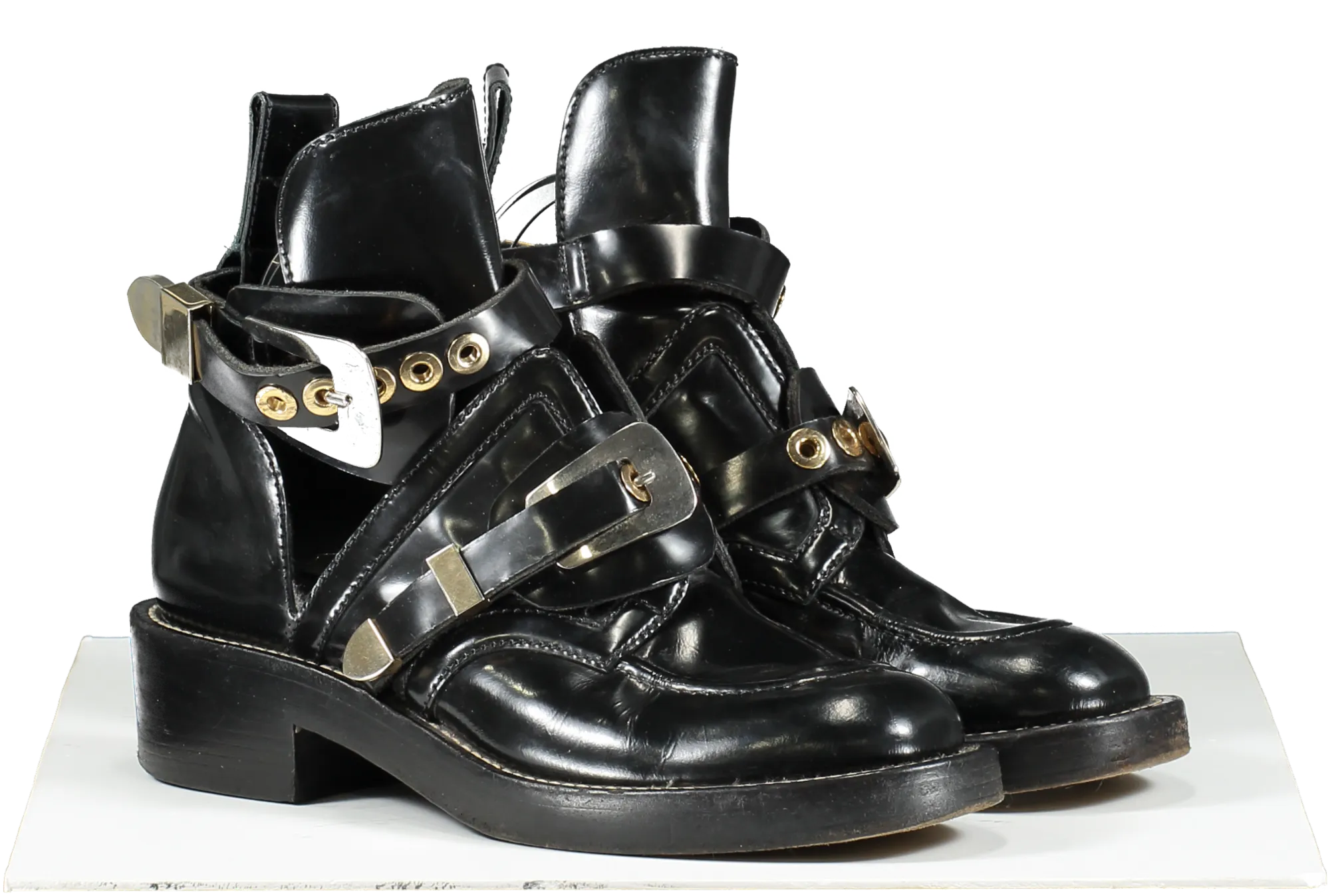 Balenciaga Black Ceinture Cut-out Ankle Boots Silver/gold UK 6 EU 39 👠
