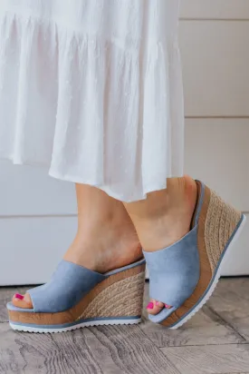 Believe You Can Wedge Slide On Sandals in Grey/Blue