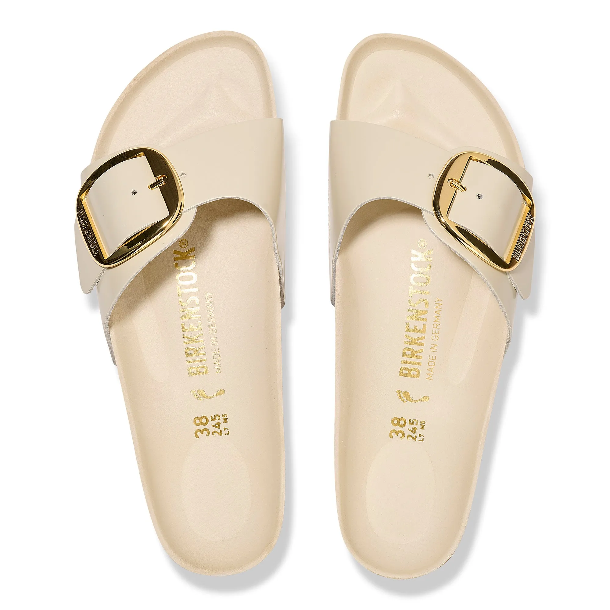 Birkenstock Madrid Big Buckle High Shine Leather in Ecru