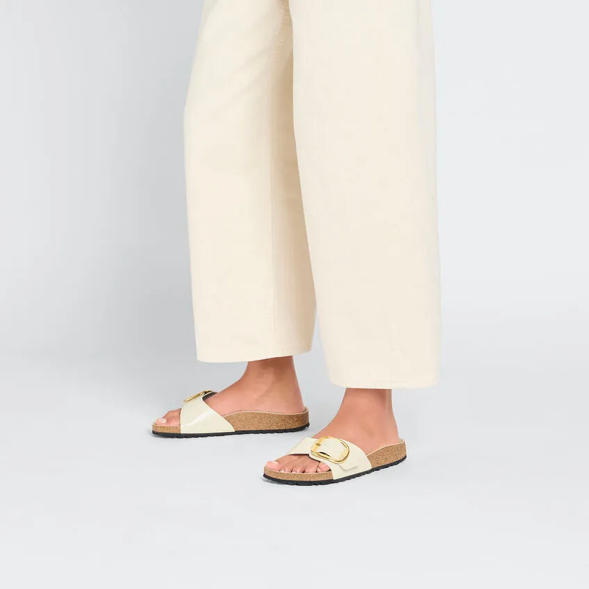 Birkenstock Madrid Big Buckle High Shine Leather in Ecru