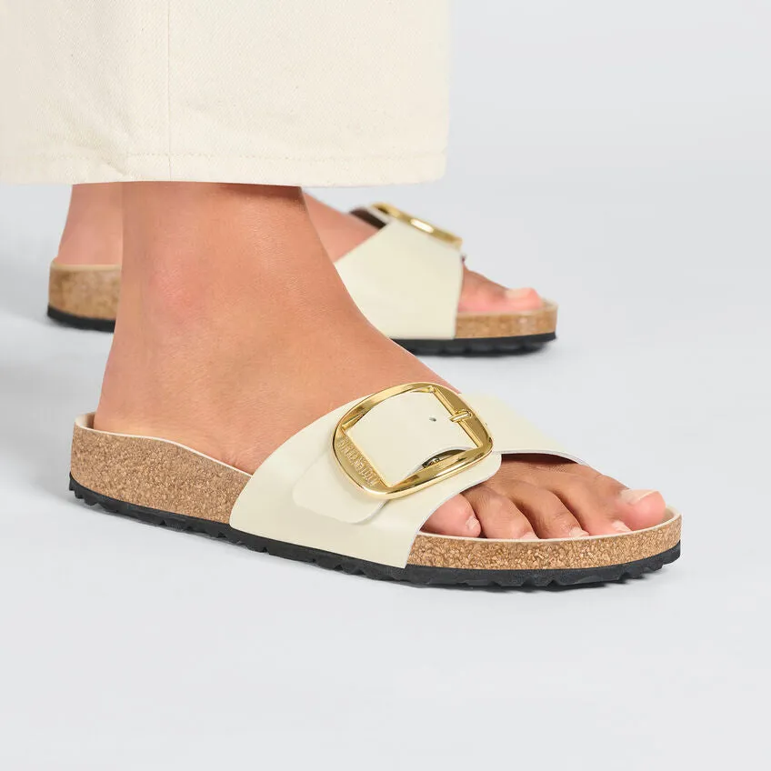 Birkenstock Madrid Big Buckle High Shine Leather in Ecru