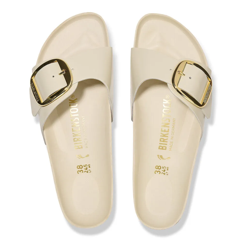 Birkenstock Madrid Big Buckle High Shine Leather in Ecru