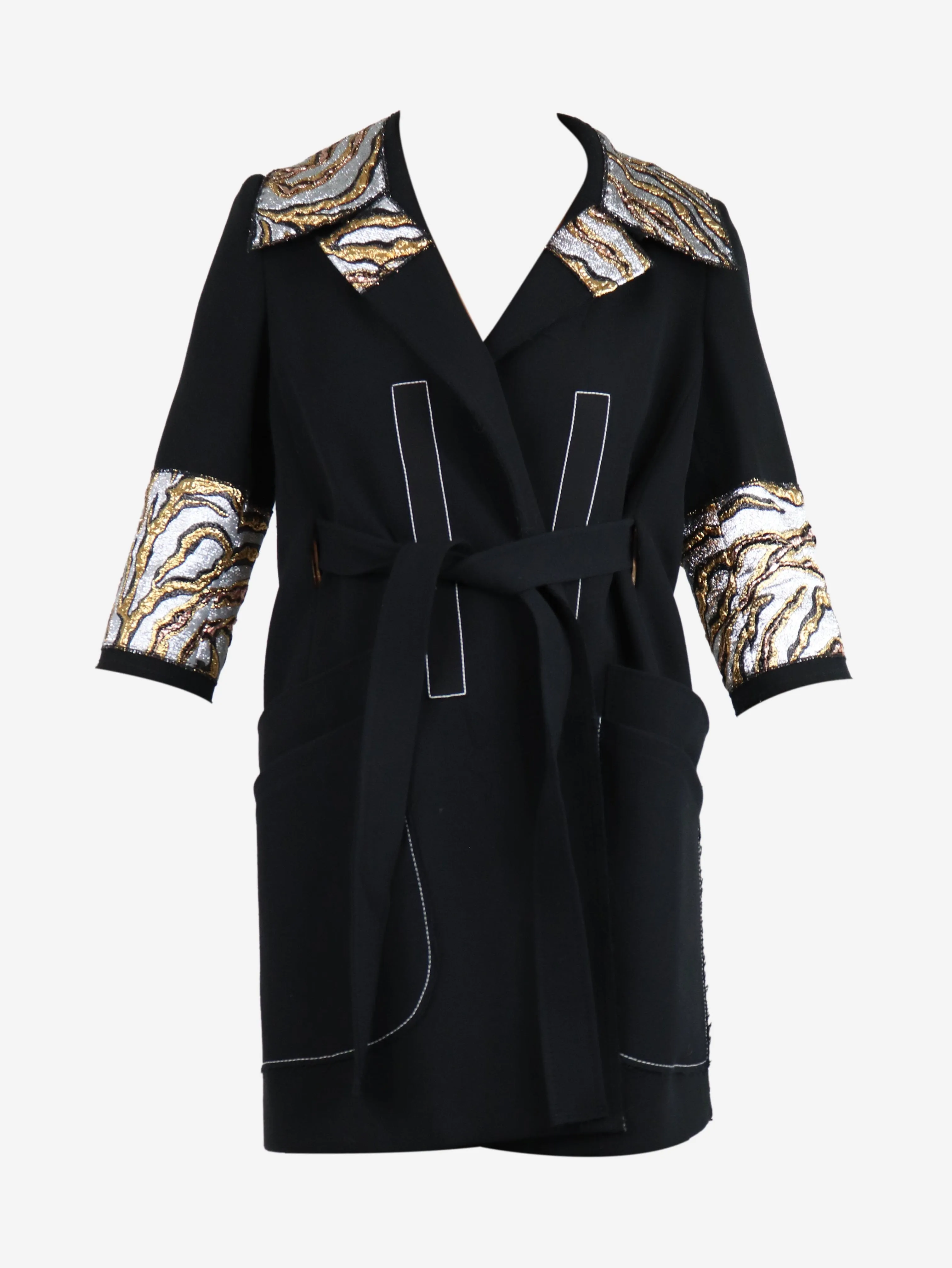 Black lurex-detail backless jacket - size UK 4