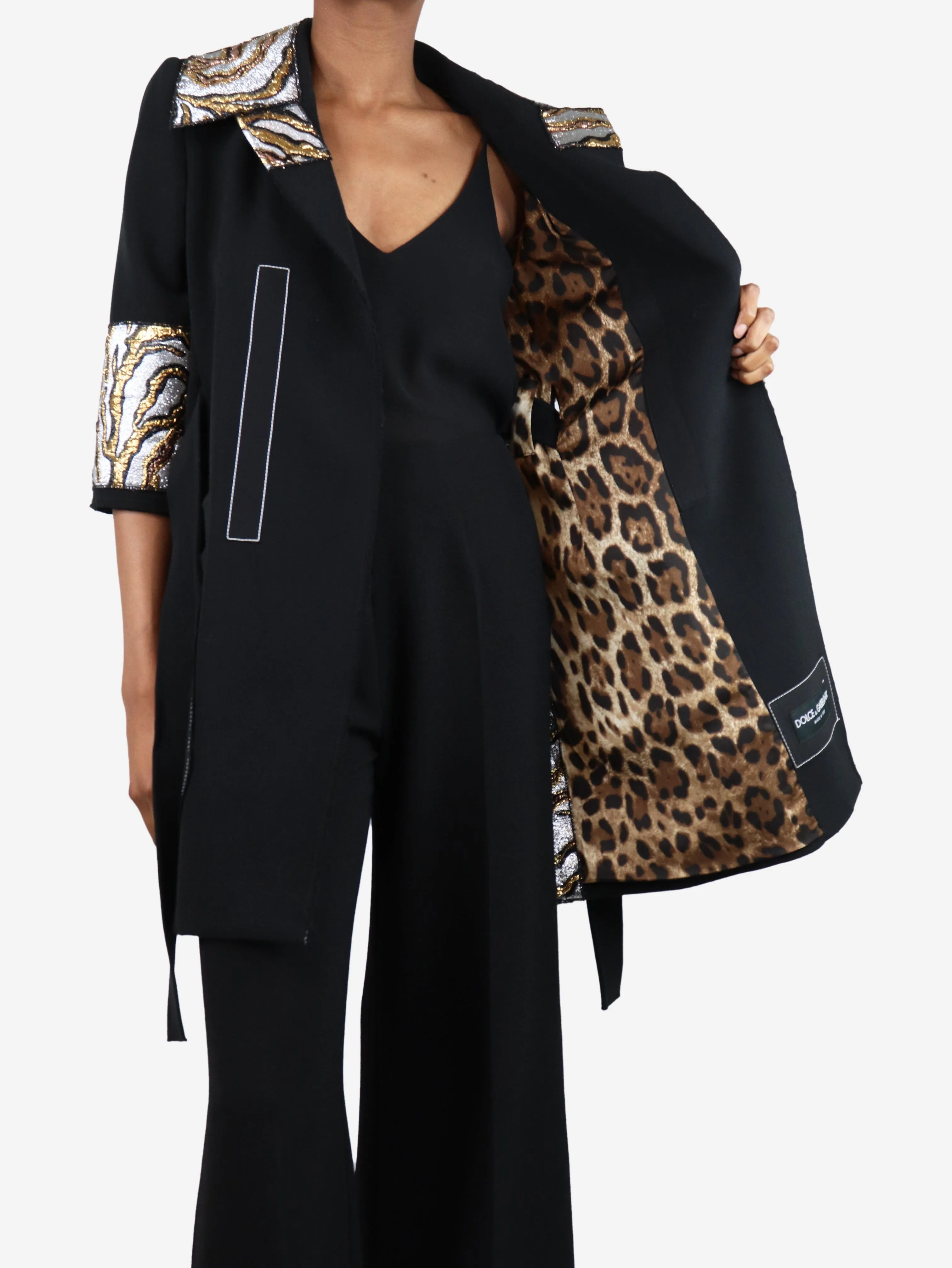 Black lurex-detail backless jacket - size UK 4