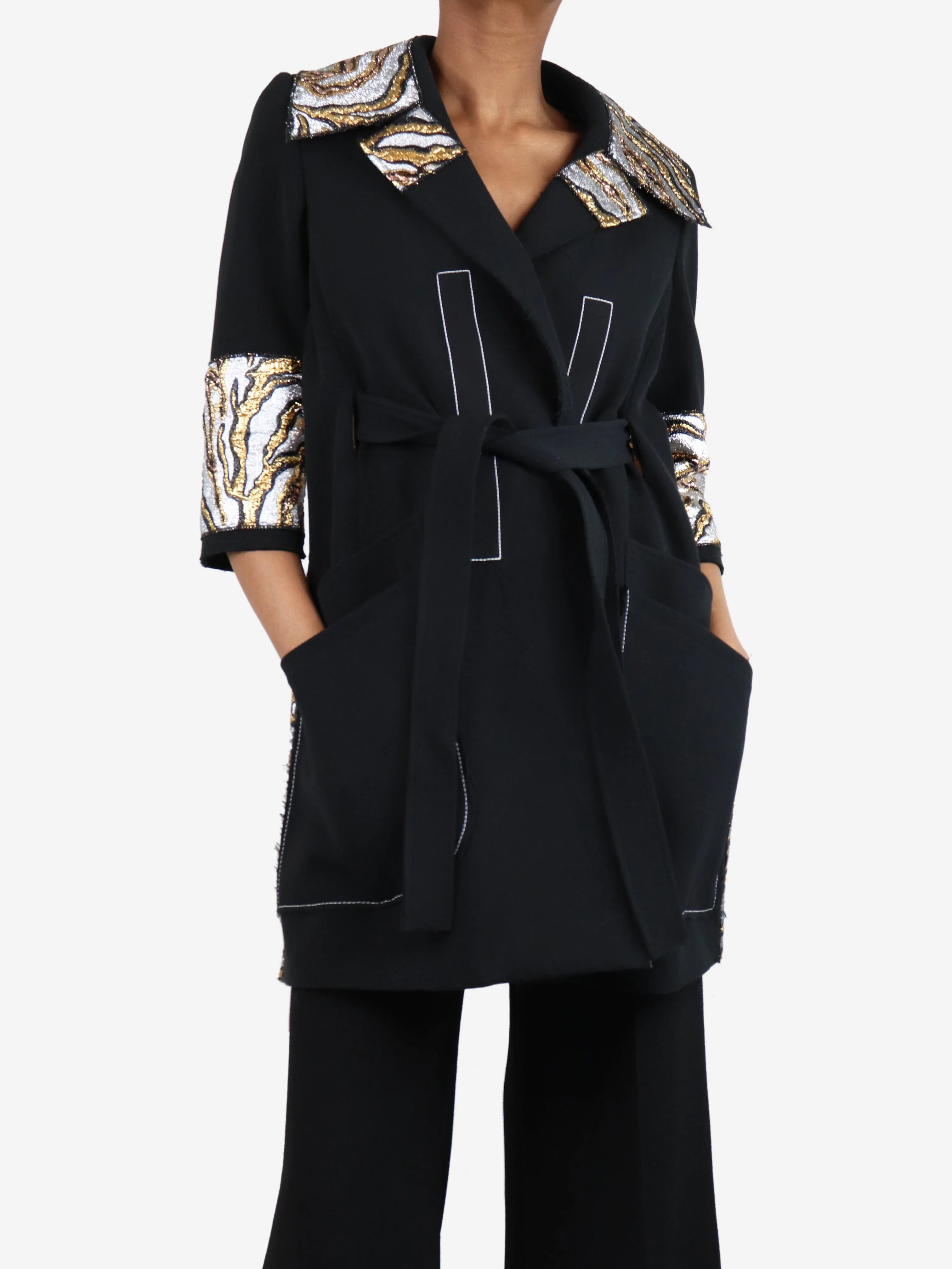 Black lurex-detail backless jacket - size UK 4