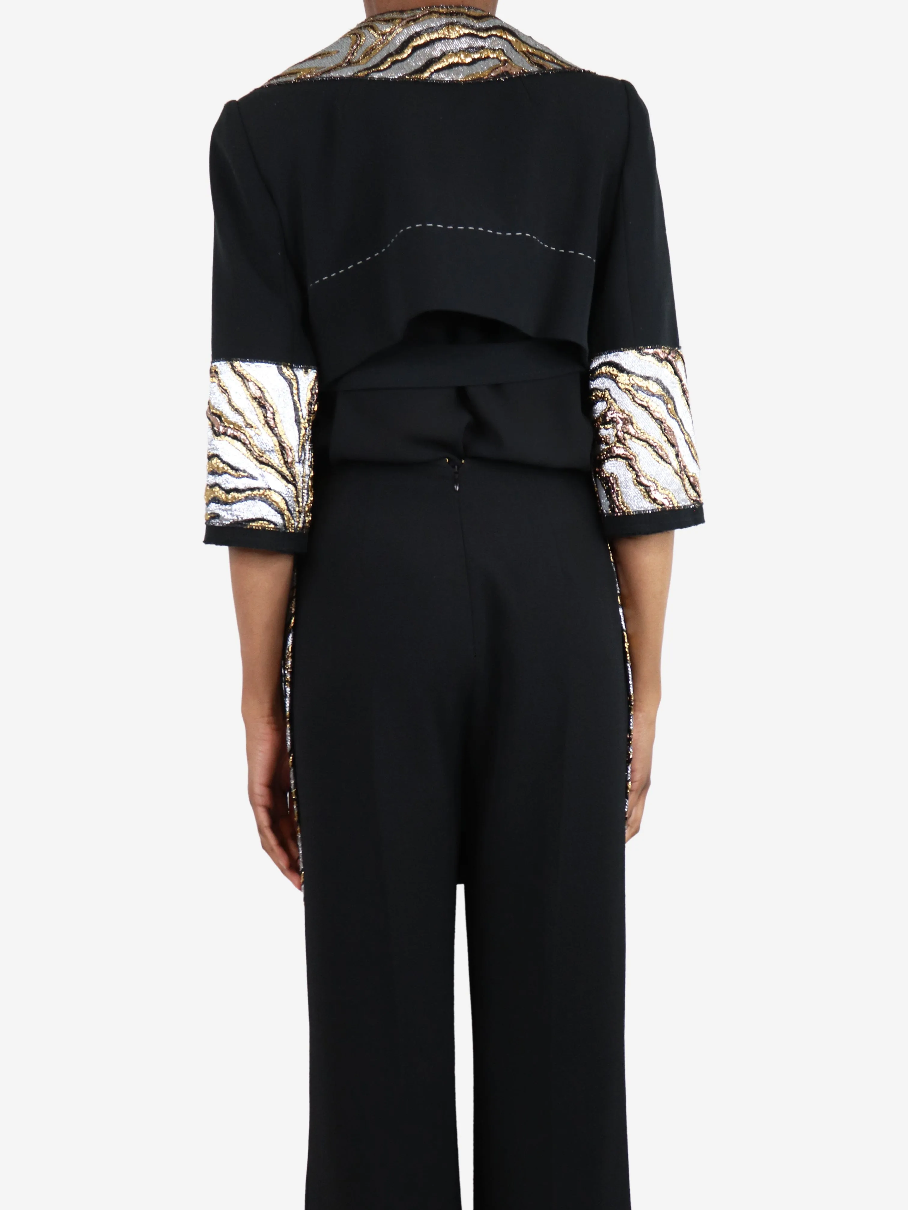 Black lurex-detail backless jacket - size UK 4