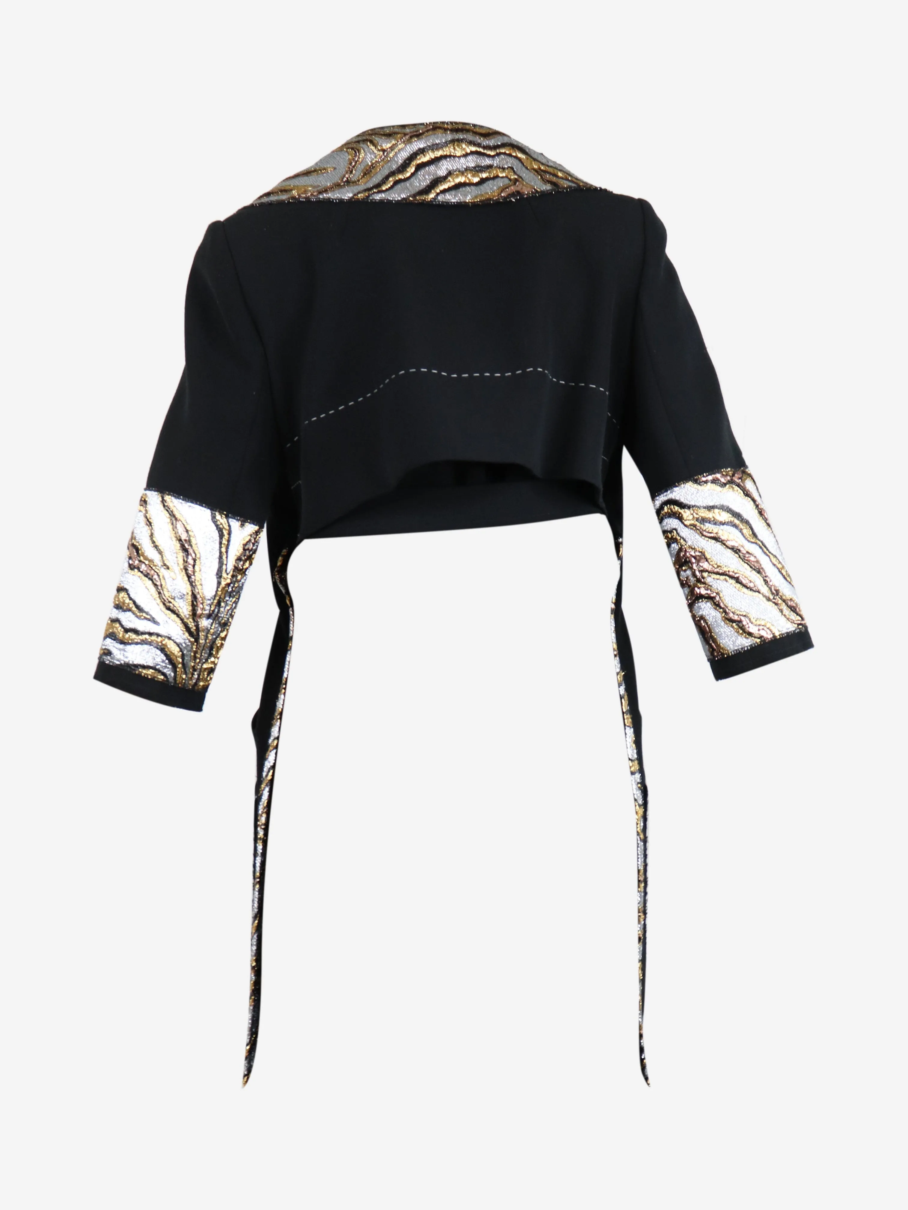 Black lurex-detail backless jacket - size UK 4