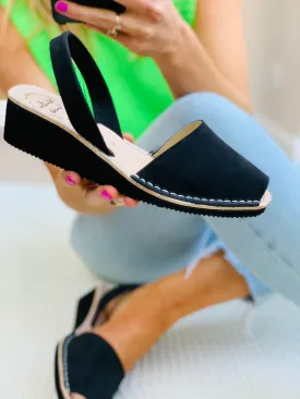 Black Nubuck Low Black Wedge