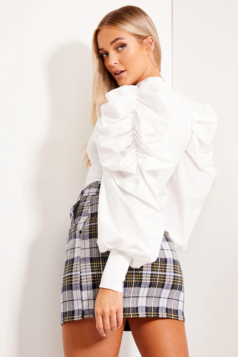 Blue and Yellow D Ring Belted Check Mini Skirt