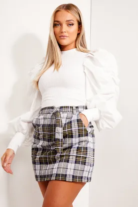 Blue and Yellow D Ring Belted Check Mini Skirt