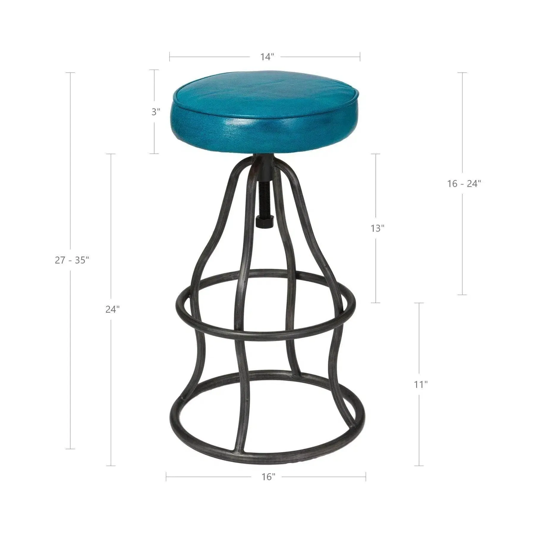 Blue Leather Seat Backless Adjustable Height Counter Height Stool