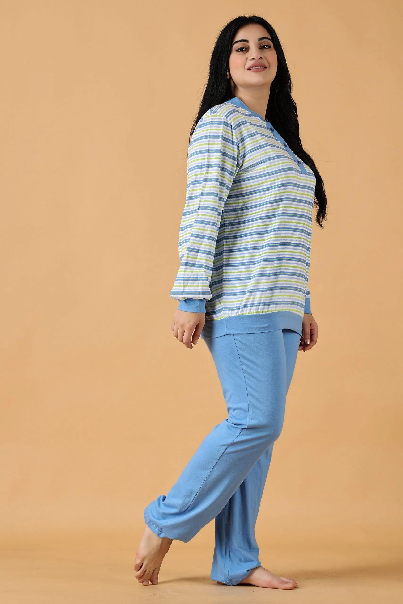Blue Striped Night Suit Set