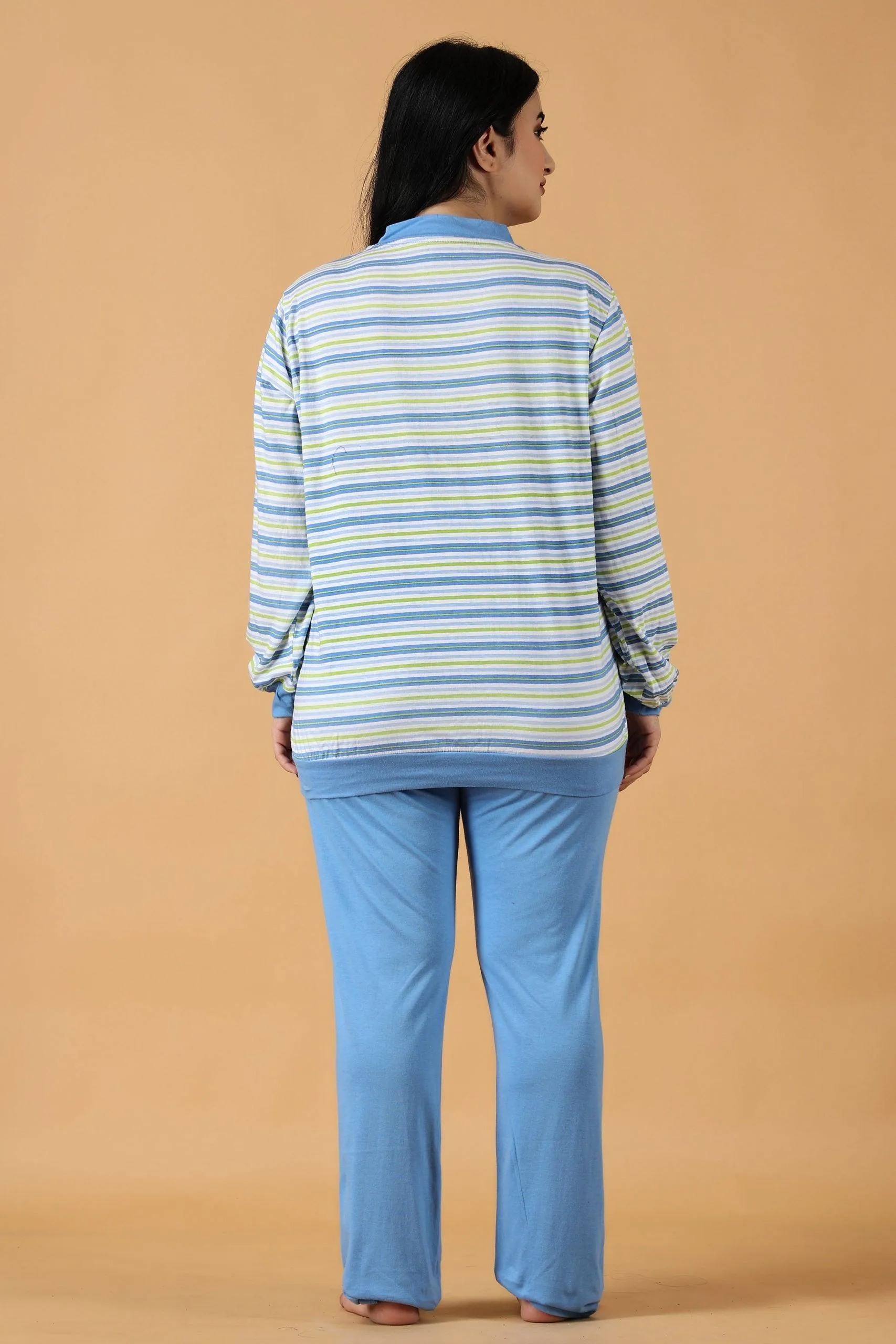 Blue Striped Night Suit Set