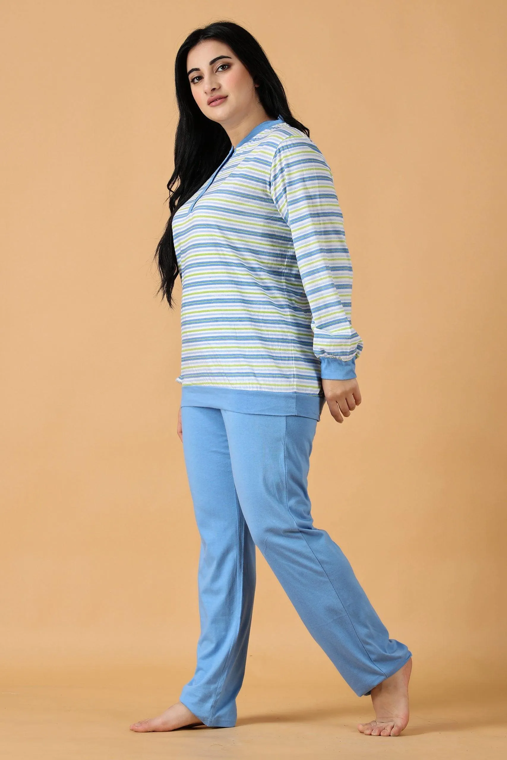 Blue Striped Night Suit Set