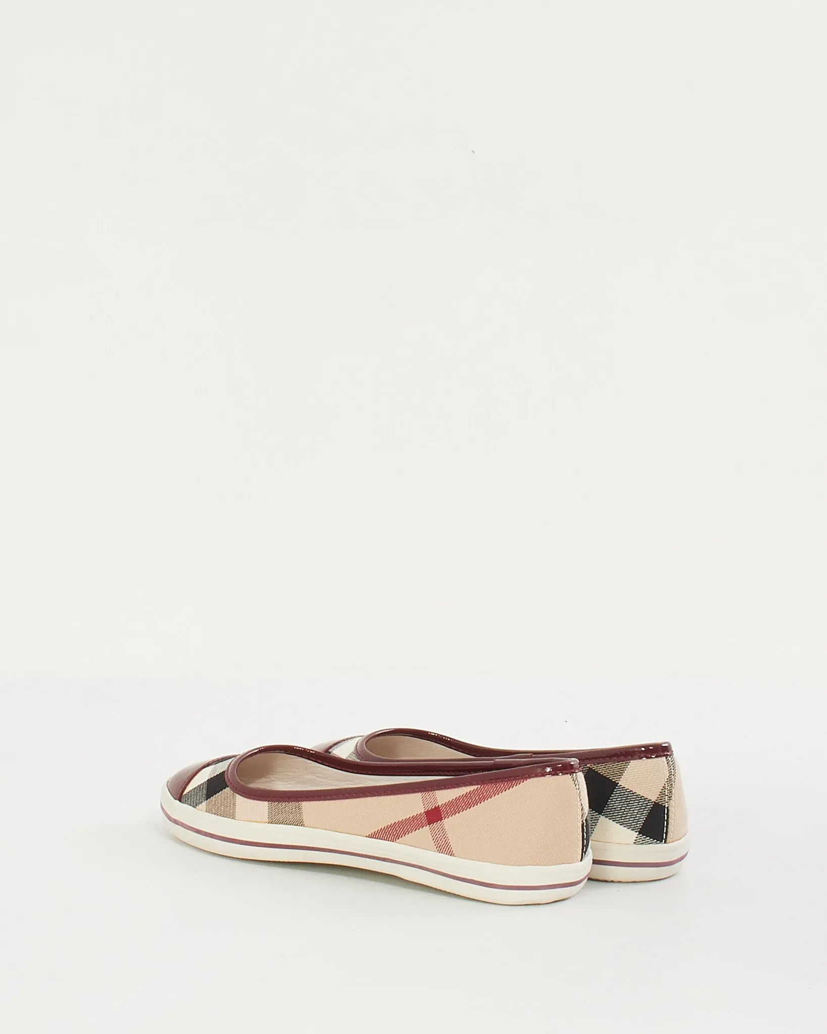 Burberry Beige/Burgundy Canvas Check Print Flats - 37