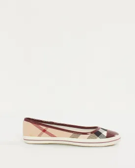 Burberry Beige/Burgundy Canvas Check Print Flats - 37