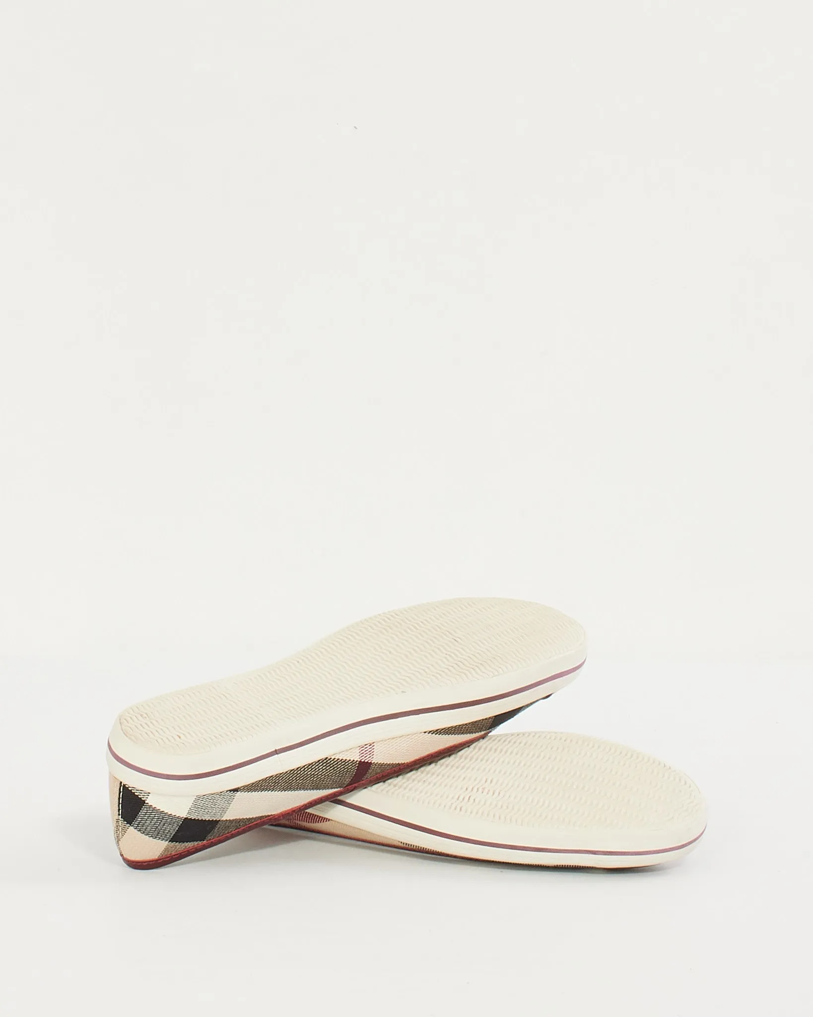 Burberry Beige/Burgundy Canvas Check Print Flats - 37