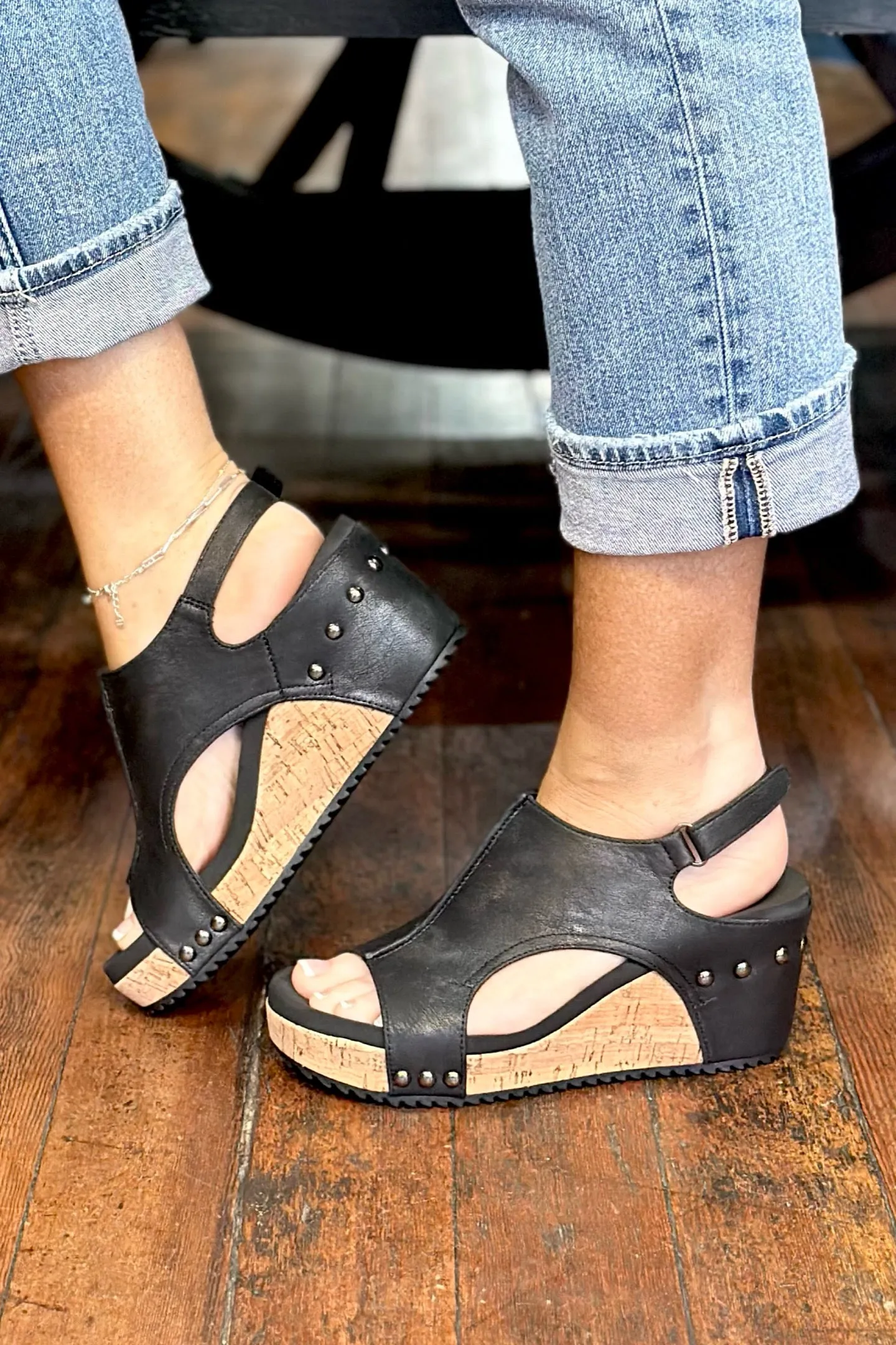 CARLEY By Corkys Washed Black Wedge