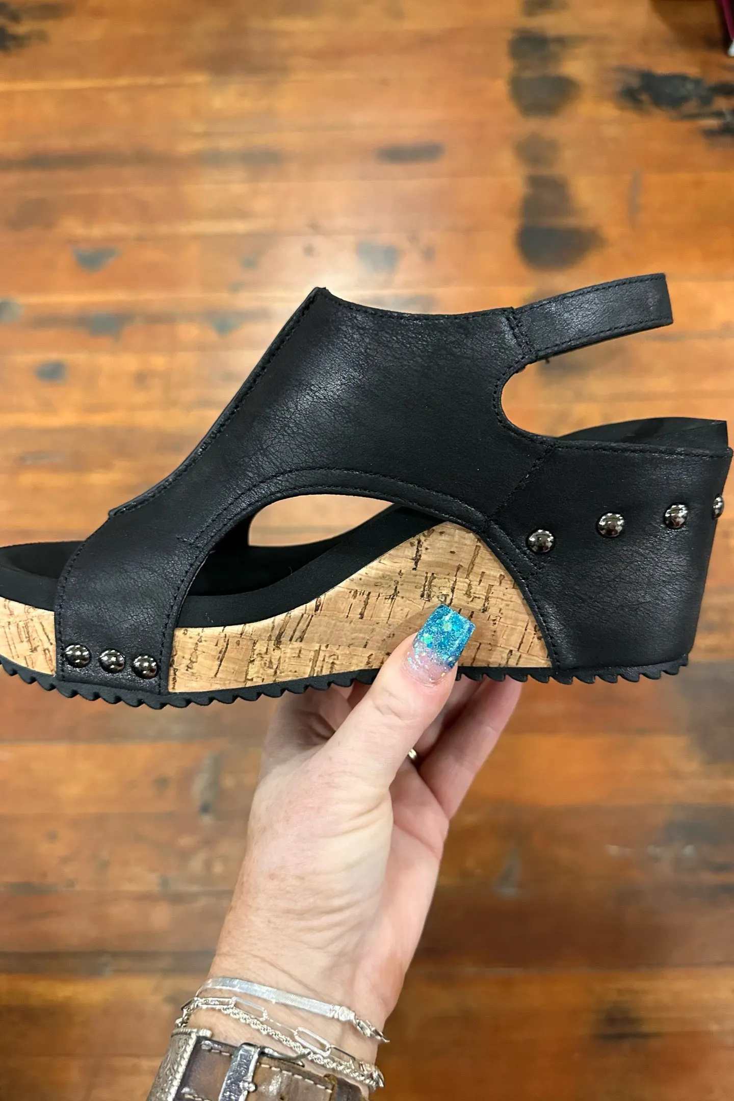 CARLEY By Corkys Washed Black Wedge
