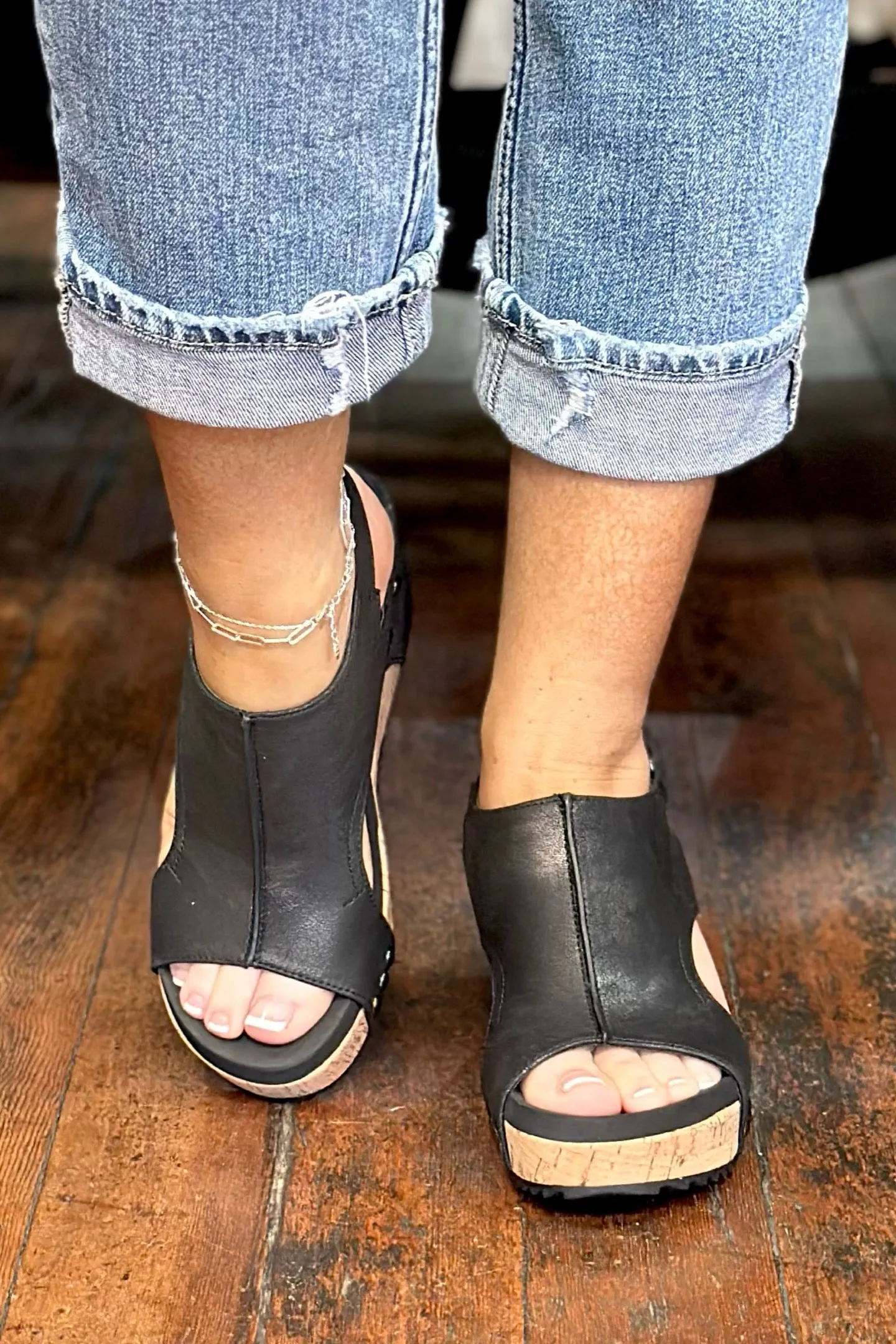 CARLEY By Corkys Washed Black Wedge