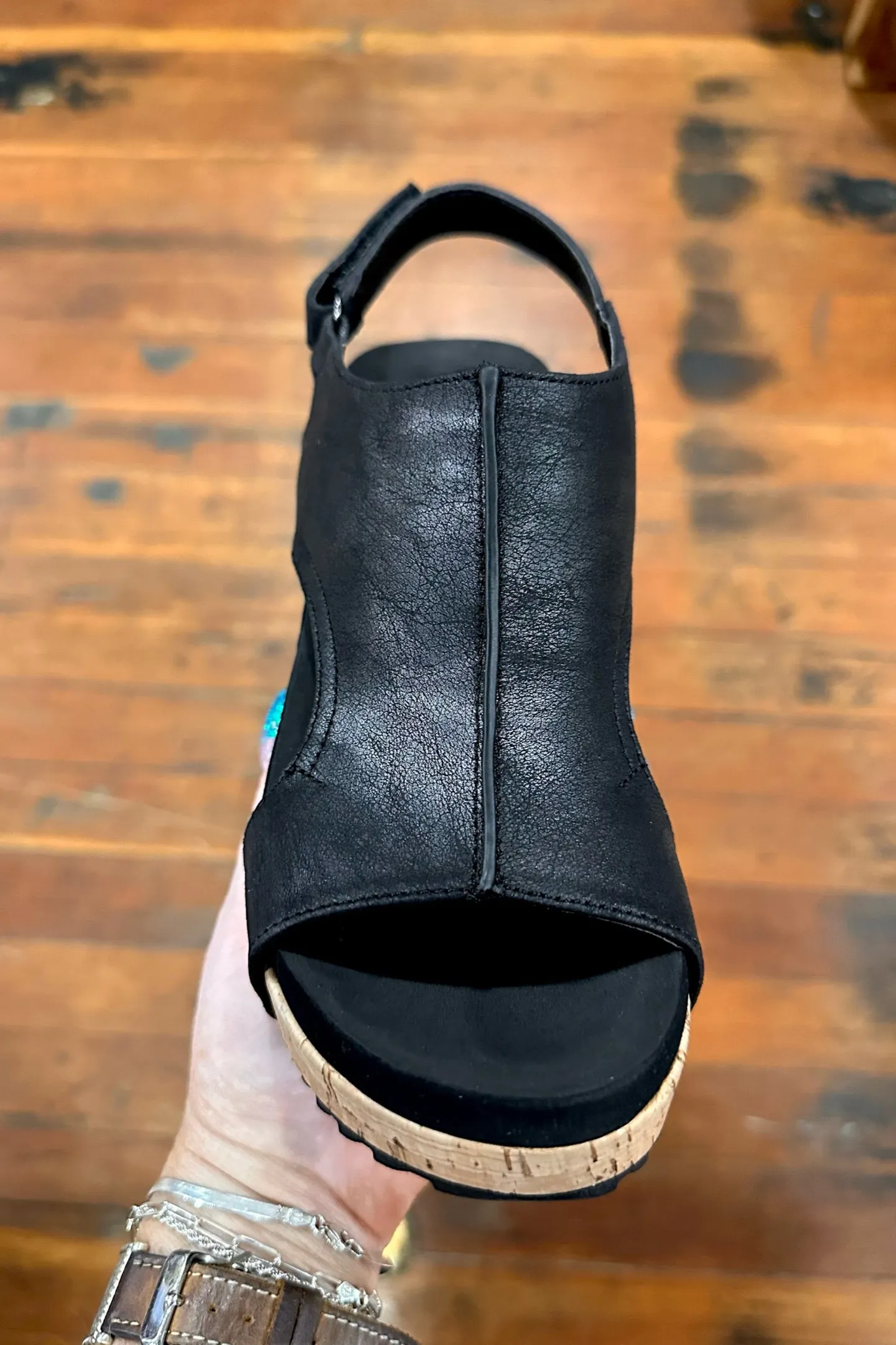 CARLEY By Corkys Washed Black Wedge