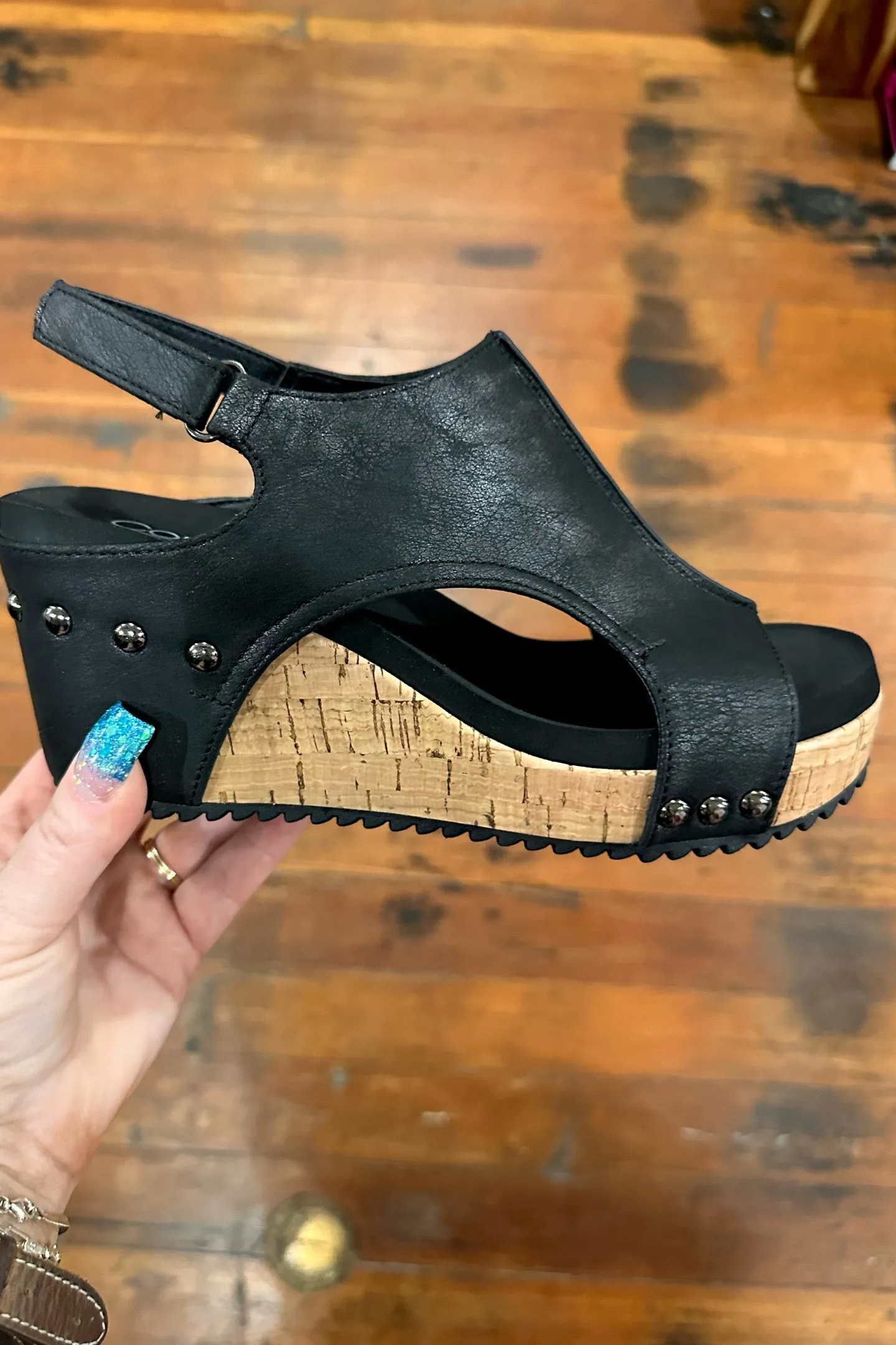 CARLEY By Corkys Washed Black Wedge
