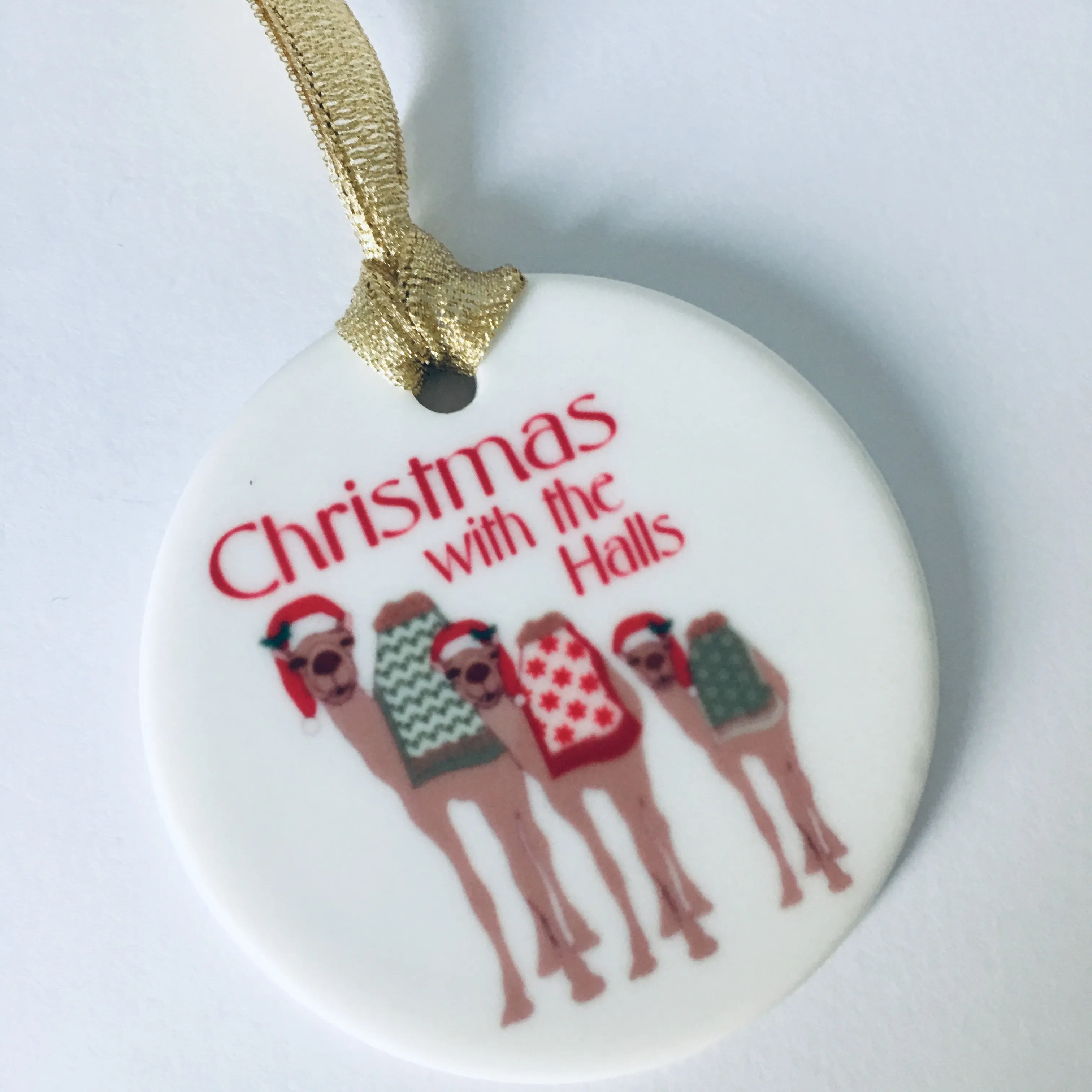 Ceramic Festive Camel Family Christmas Tree Decoration