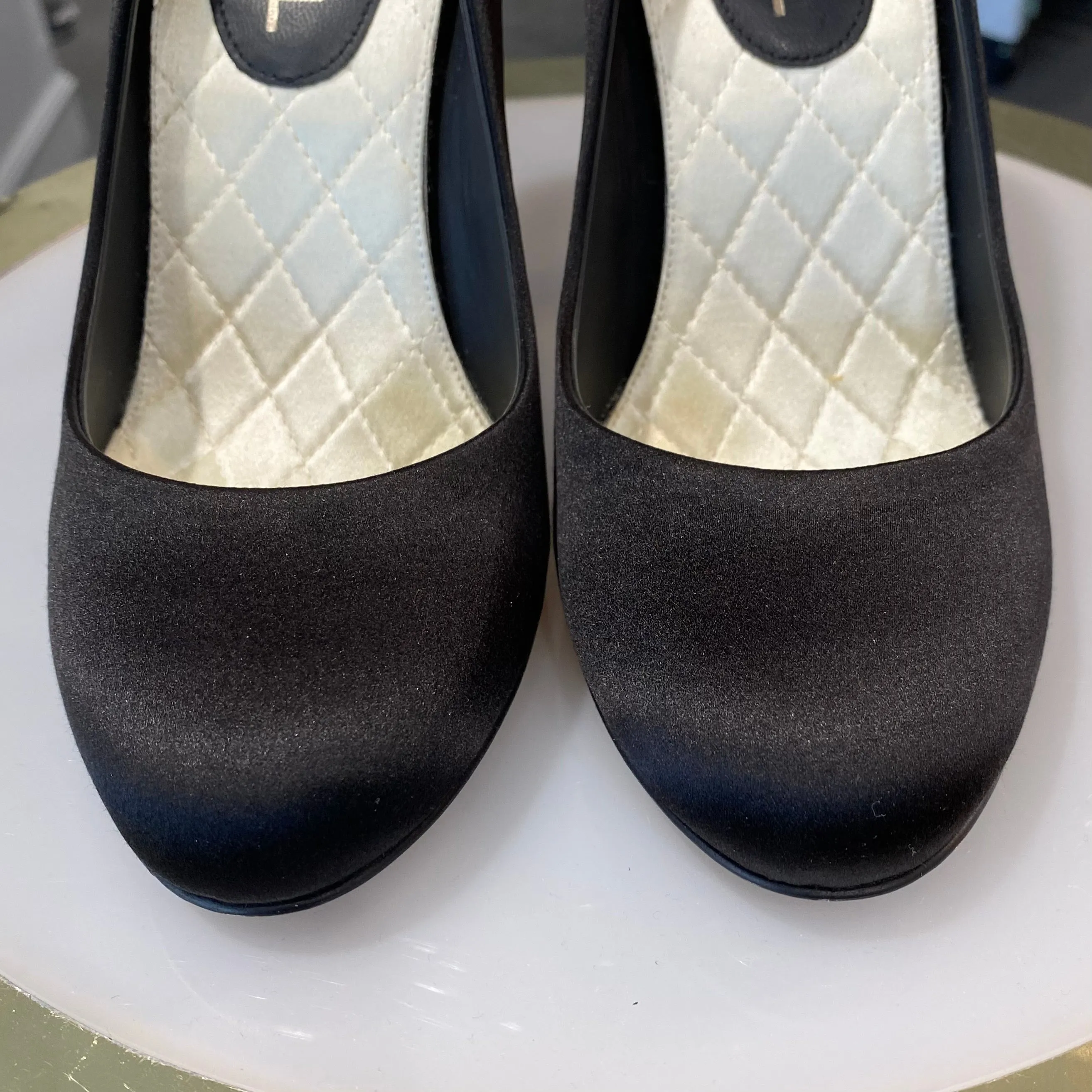Chanel Black Satin Heels