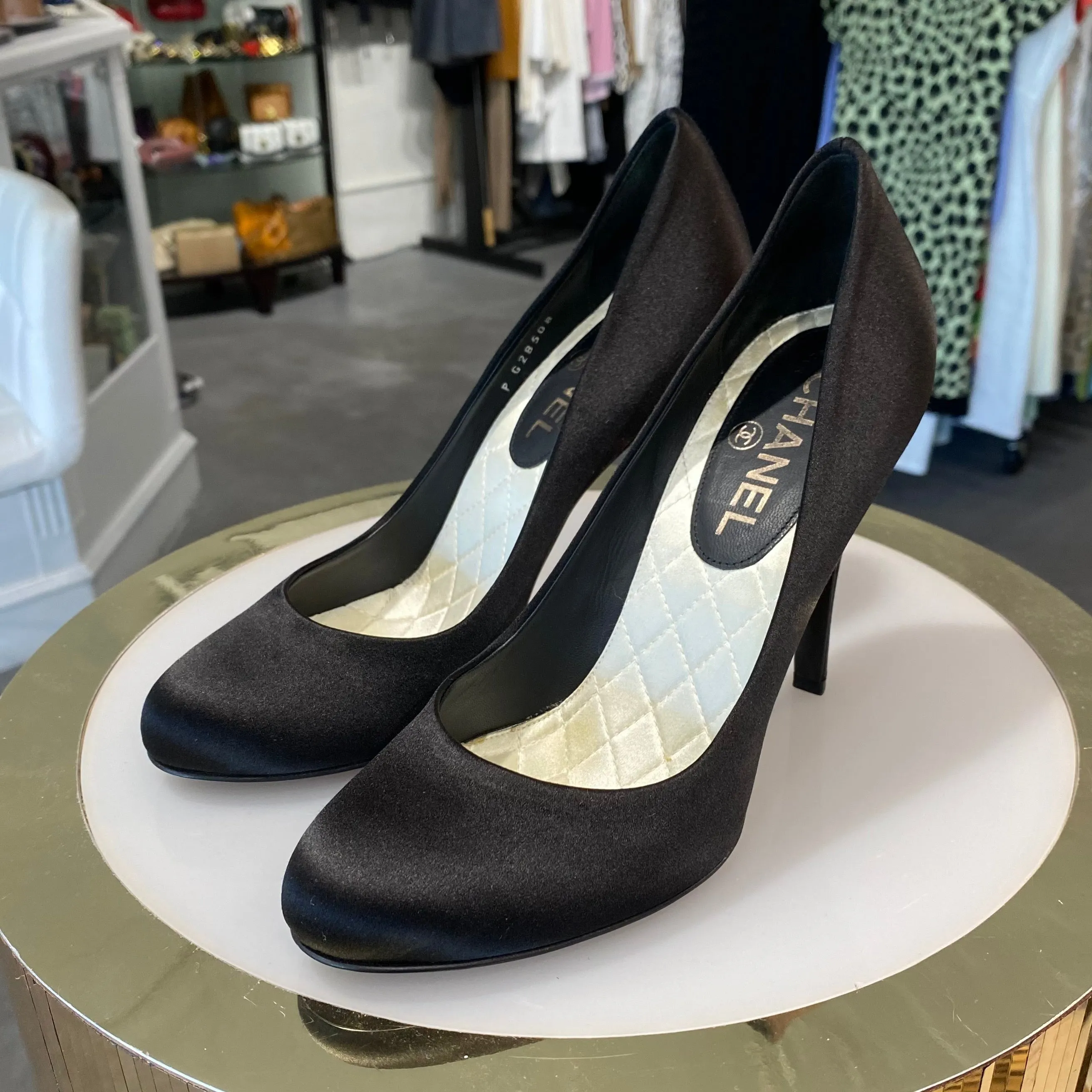Chanel Black Satin Heels