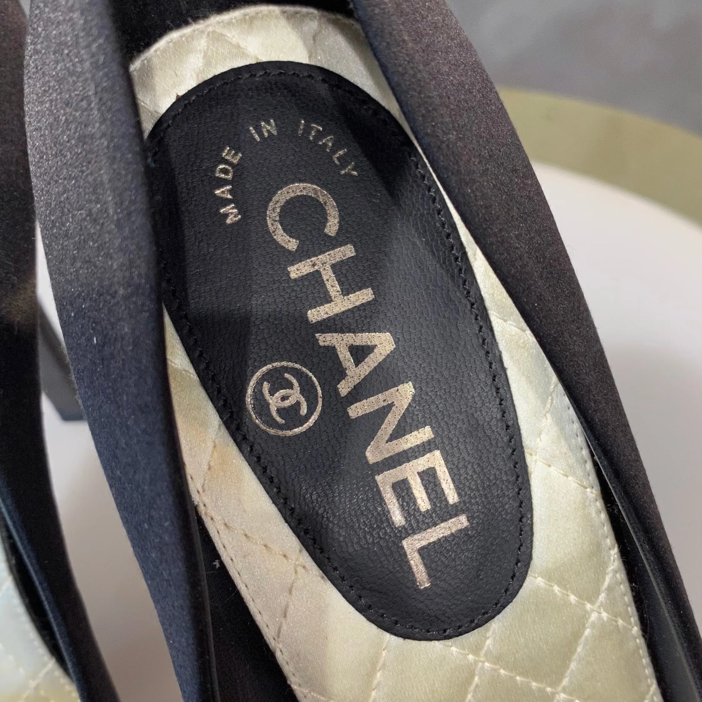 Chanel Black Satin Heels