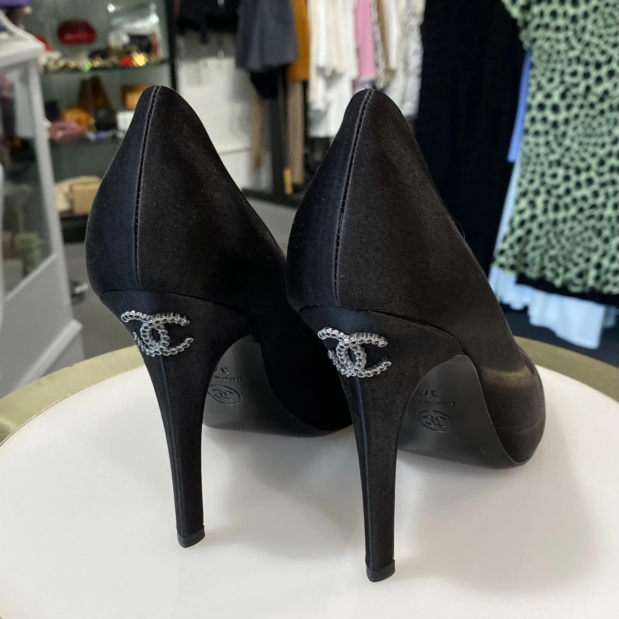 Chanel Black Satin Heels