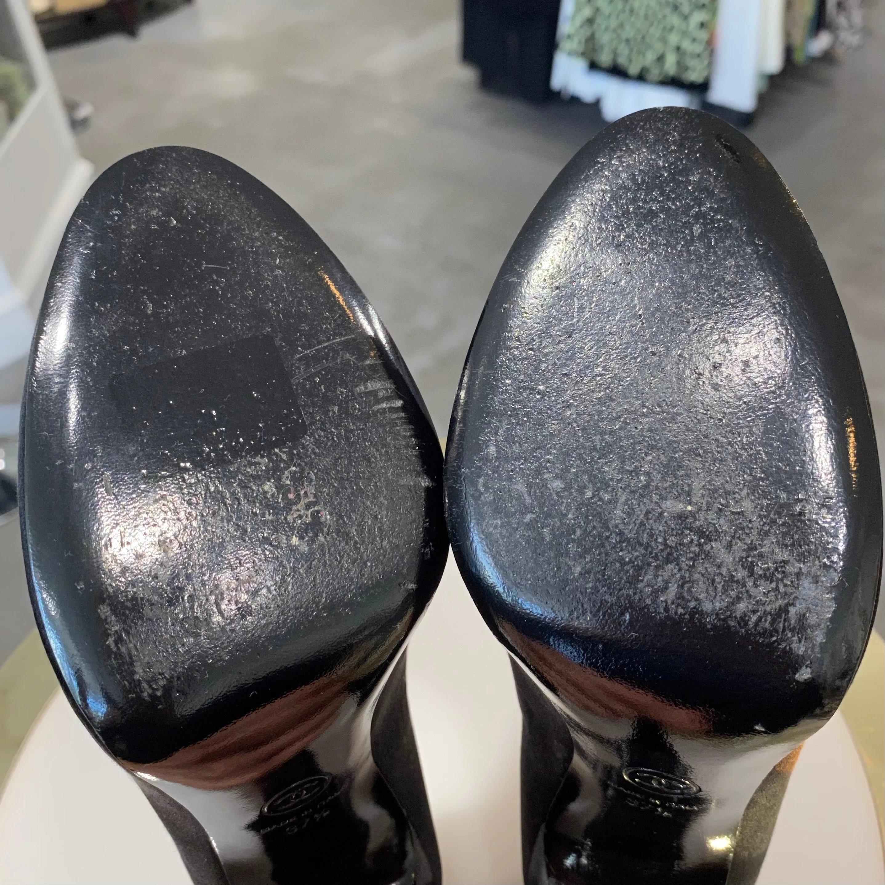 Chanel Black Satin Heels