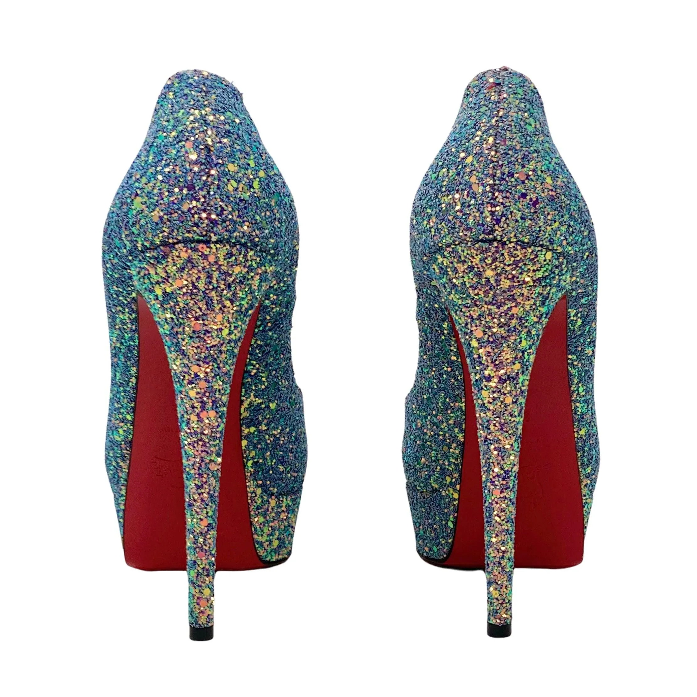 Christian Louboutin Dragonfly Glitter Lady Peep Pumps 38.5