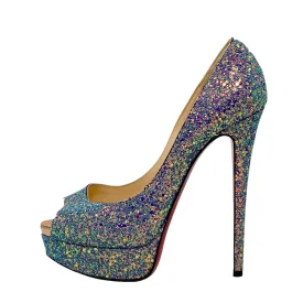 Christian Louboutin Dragonfly Glitter Lady Peep Pumps 38.5