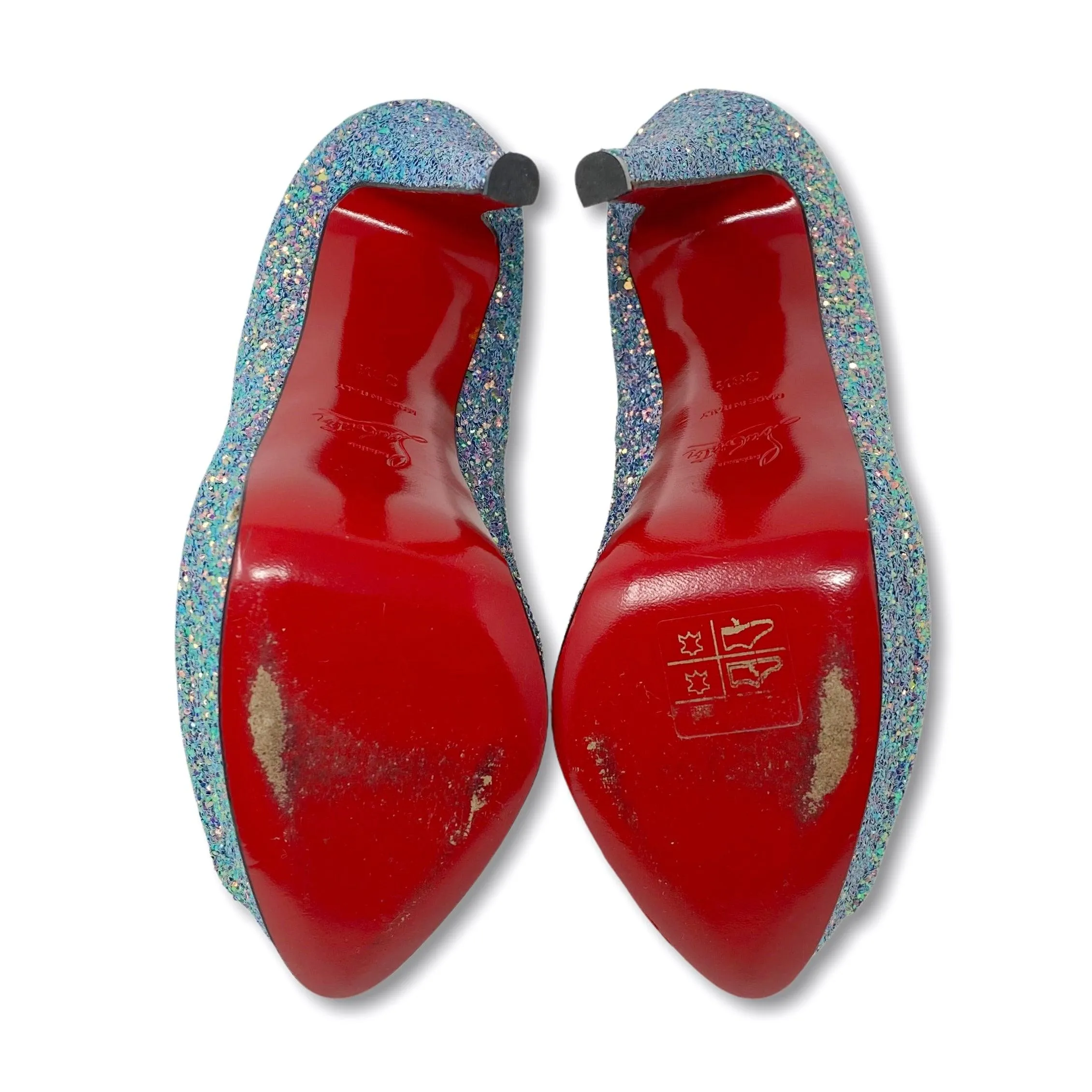 Christian Louboutin Dragonfly Glitter Lady Peep Pumps 38.5