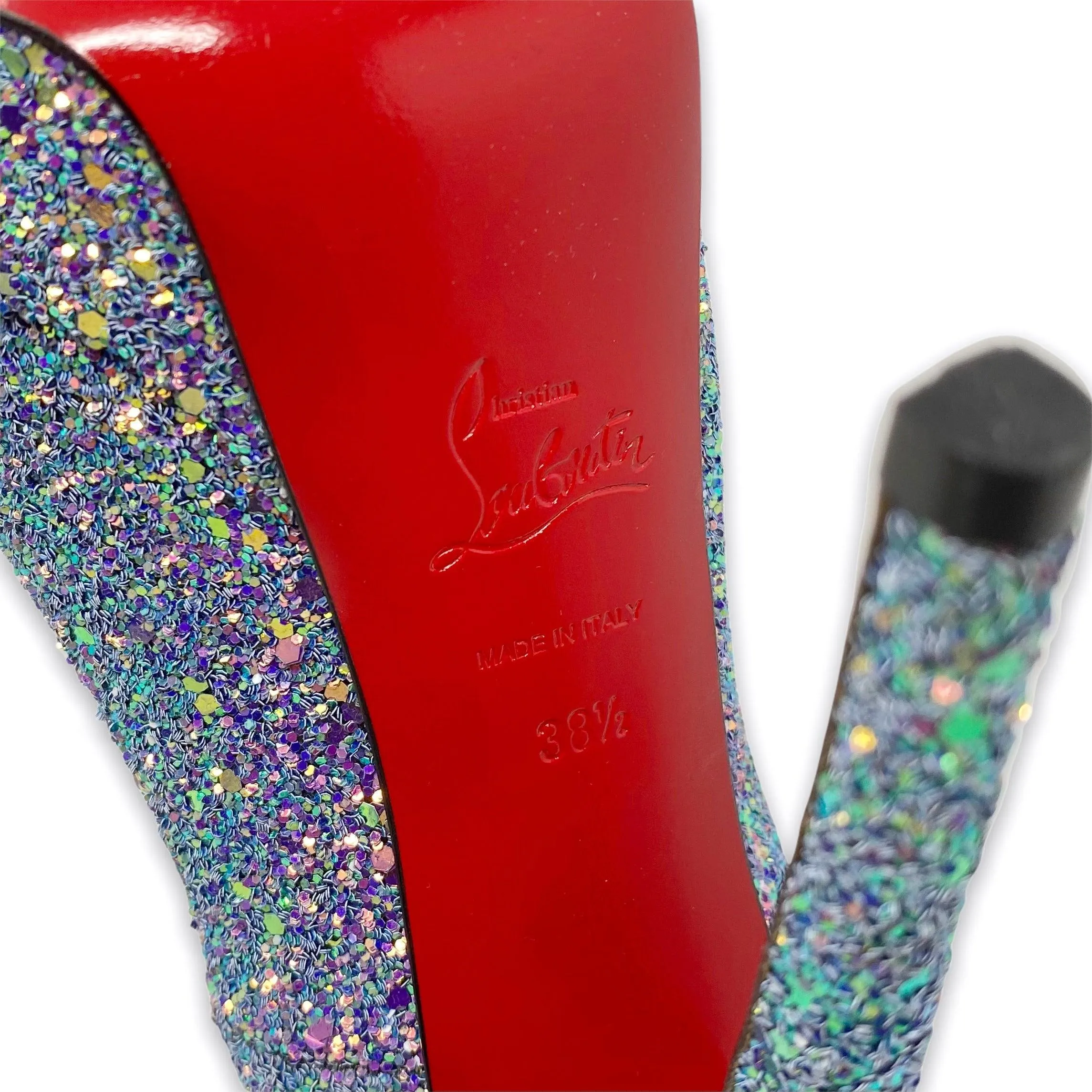 Christian Louboutin Dragonfly Glitter Lady Peep Pumps 38.5