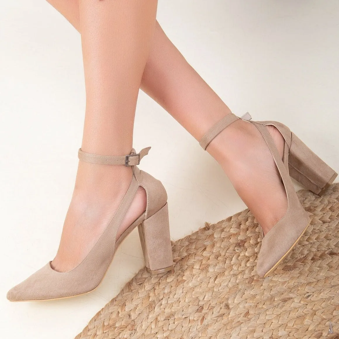 Colette - Beige Suede Heels