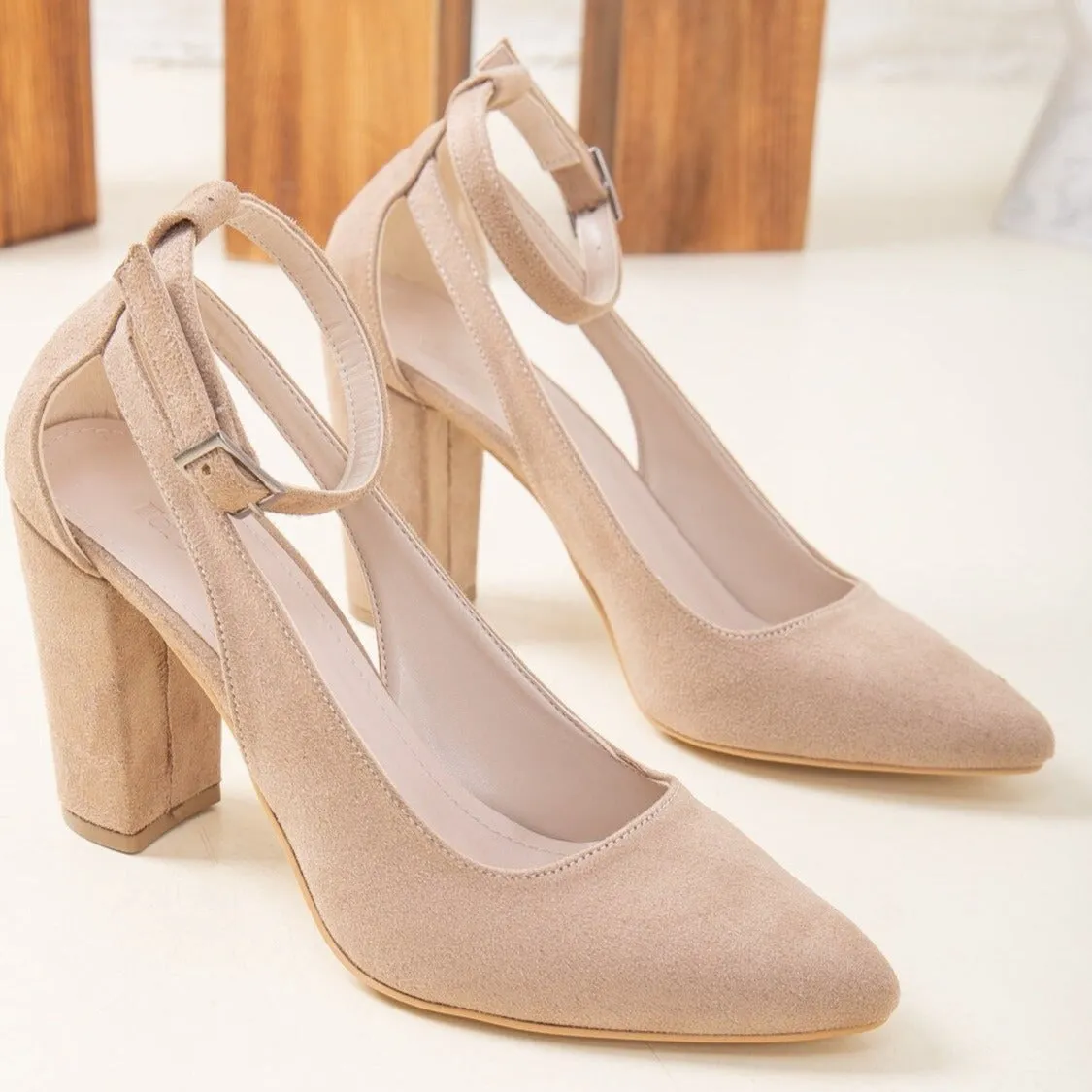 Colette - Beige Suede Heels