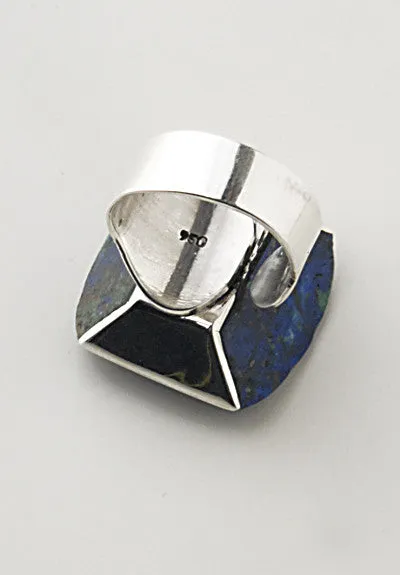 Collection Lourdes Hernandez ~ Azurita Wedge Ring with .950 Silver, adjustable