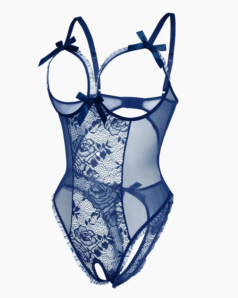 Crotchless One Piece Lace Mini Bodysuit